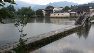 水乡石桥畔的宁静景致