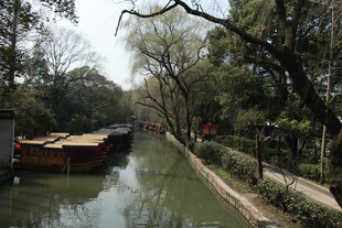 河畔木船 静谧自然景致