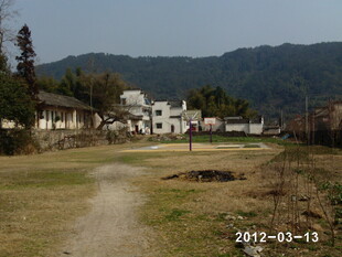 乡村小道旁的宁静村落