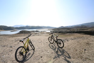 沙滩上的两辆自行车