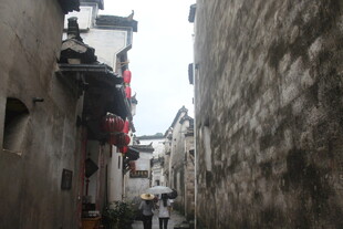 古巷人家 红灯笼点缀其间