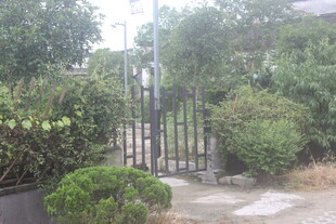 庭院绿植环绕的金属大门