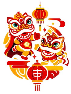 喜庆双狮贺岁图