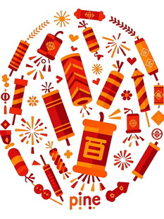 喜庆春节元素圆形图案