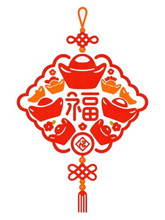 红色福字剪纸风中国结