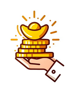 手捧金元宝与金币