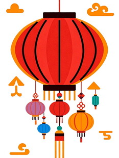 喜庆红灯笼与多彩小灯笼