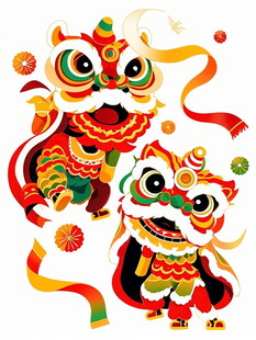 舞狮图案传统喜庆元素