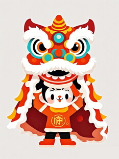 卡通萌趣舞狮小孩形象