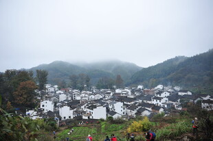 雾中村落 山间宁静景致