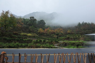 山间雾绕田园美景