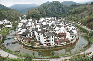 江南水乡古村落俯瞰图