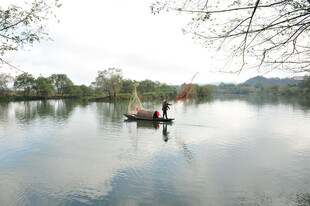 宁静湖面的悠然小船