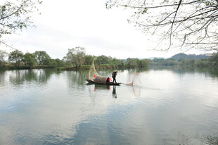 湖中小舟享静谧时光