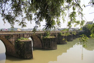 古桥横跨绿水间