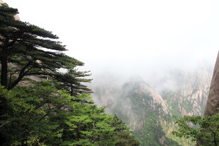 云雾缭绕的黄山秀丽风光