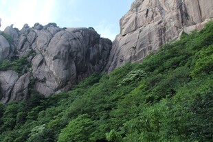 峻峭山峦覆翠绿植被