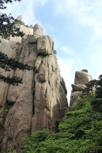 巍峨山峰与葱郁植被景观