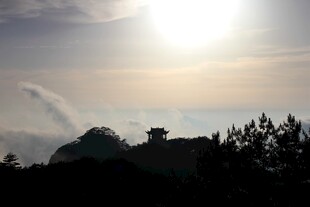 夕阳下的山林剪影