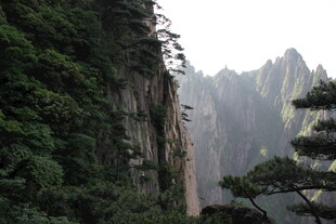 壮丽山间峭壁与葱郁植被