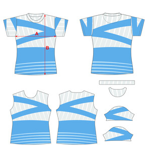 蓝白条纹拼接短袖T恤设计