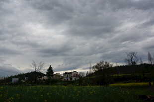 阴云下的乡村田野风光