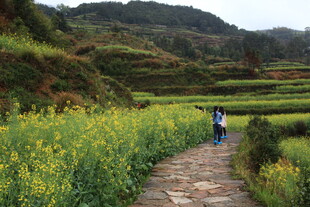 山间小径赏景的徒步者