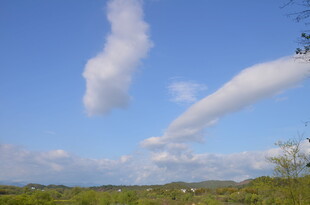 蓝天飘絮状白云的自然美景