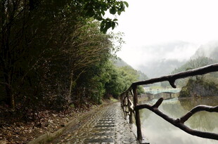 雨中河畔骑行小道