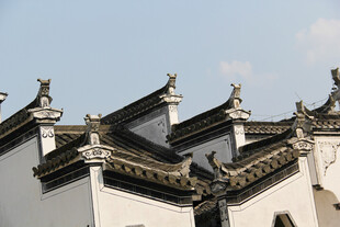 徽派建筑屋顶特写