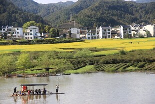 水乡田园风光 竹筏游景