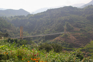 山间桥梁与多彩植被景观