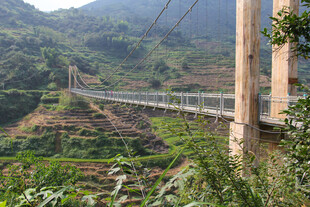 山间悬索桥 绿意环绕