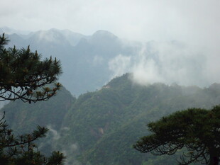 云雾缭绕的山峦美景