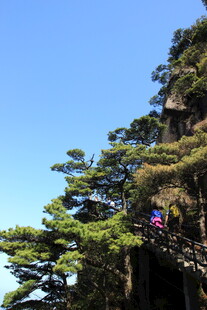 黄山栈道上的游客风景