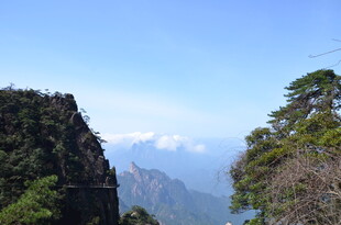 壮美山峦与蓝天绿树景观