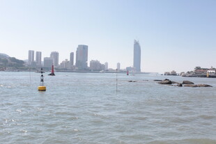 海滨城市天际线与水域景观