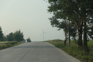 乡间静谧公路与风车风景