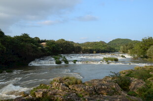山间湍急河流与葱郁植被