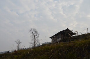山坡上的古朴小屋
