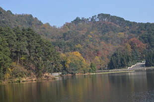 秋日山林湖畔美景