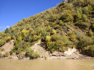 河畔秋景 青山绿水相映