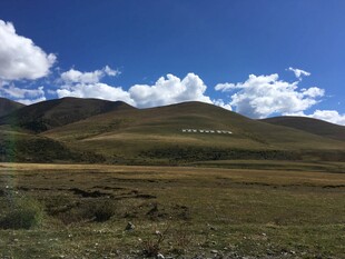 辽阔草原与远山蓝天