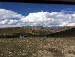 草原风光与远处的建筑