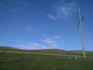 草原上的高耸电线杆
