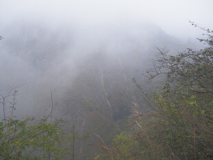 山间云雾缭绕的朦胧景致