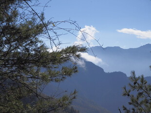山间云雾缭绕的秀丽景致