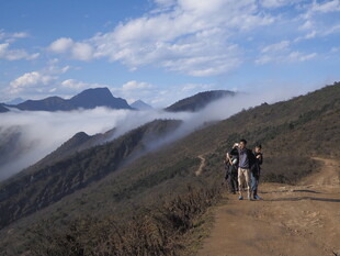 山间骑行者穿行云海之路