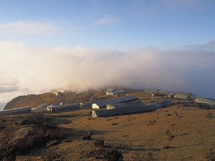 海边云雾中的建筑景观
