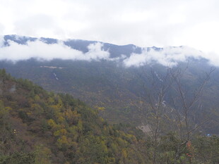 山间云雾缭绕的秀丽景致